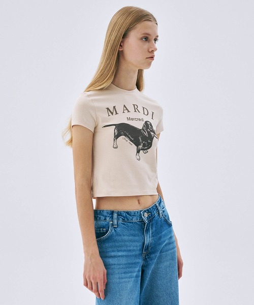 Mardi Mercredi(マルディメクルディ)の「CROPPED TSHIRT DDANJI / クロップド Tシャツ ダンジ(Tシャツ/カットソー・レディース・グレー/クリーム/ホワイト/ベージュ・FREE)」の5枚目の写真