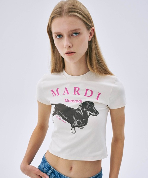 Mardi Mercredi(マルディメクルディ)の「CROPPED TSHIRT DDANJI / クロップド Tシャツ ダンジ(Tシャツ/カットソー・レディース・グレー/クリーム/ホワイト/ベージュ・FREE)」の12枚目の写真