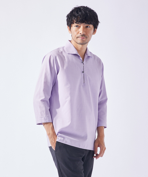 ABAHOUSE GRAY(アバハウスグレイ)の「新色追加!【リネンタッチ】カプリ7分袖シャツ(シャツ/ブラウス・メンズ・ホワイト/パープル/ブラック/サックスブルー/モカ/セージグリーン・46/48/50)」の1枚目の写真