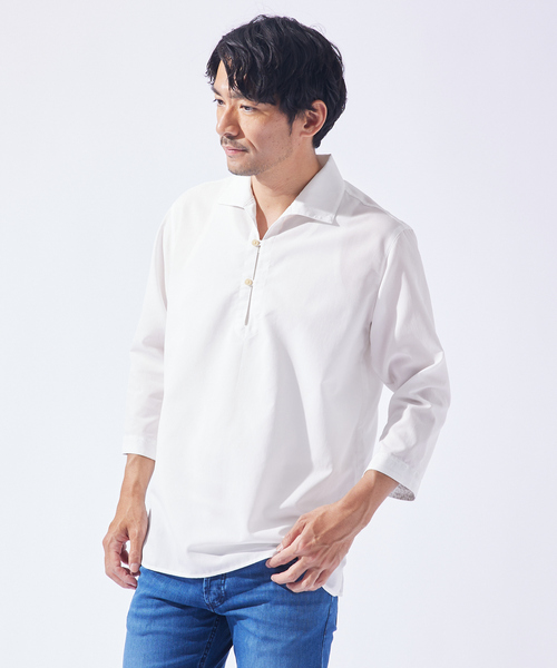 ABAHOUSE GRAY(アバハウスグレイ)の「新色追加!【リネンタッチ】カプリ7分袖シャツ(シャツ/ブラウス・メンズ・ホワイト/パープル/ブラック/サックスブルー/モカ/セージグリーン・46/48/50)」の2枚目の写真