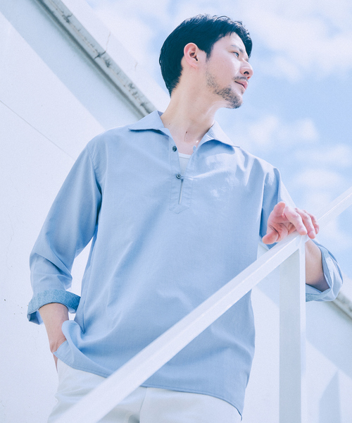ABAHOUSE GRAY(アバハウスグレイ)の「新色追加!【リネンタッチ】カプリ7分袖シャツ(シャツ/ブラウス・メンズ・ホワイト/パープル/ブラック/サックスブルー/モカ/セージグリーン・46/48/50)」の6枚目の写真