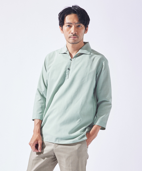 ABAHOUSE GRAY(アバハウスグレイ)の「新色追加!【リネンタッチ】カプリ7分袖シャツ(シャツ/ブラウス・メンズ・ホワイト/パープル/ブラック/サックスブルー/モカ/セージグリーン・46/48/50)」の5枚目の写真