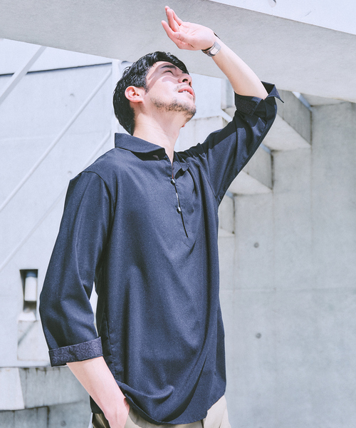 ABAHOUSE GRAY(アバハウスグレイ)の「新色追加!【リネンタッチ】カプリ7分袖シャツ(シャツ/ブラウス・メンズ・ホワイト/パープル/ブラック/サックスブルー/モカ/セージグリーン・46/48/50)」の3枚目の写真