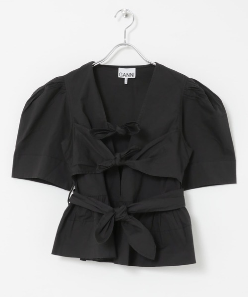 ブラウス シャツ GANNI/ガニー Washed Stretch Cotton Tie Strap / W0378 / ブラウス レディース GANNI Tie Strap BLOUSE（シャツ/ブラウス）｜GANNI（ガニー）の