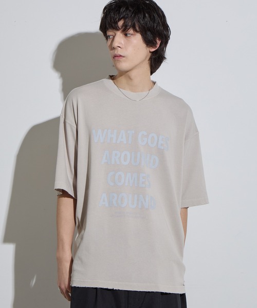 SLICK(スリック)の「【SLICK/スリック】Pigment Dye Damage Printed T-Shirt (WHAT GOSE) / ピグメントダイダメージプリントTシャ (WHAT GOSE)/オーバーサイズ シルエット / ピグメント加工/ ビンテージ(Tシャツ/カットソー・メンズ・グレイッシュベージュ/ブルーグレー/ブラック・1/2/3)」の4枚目の写真