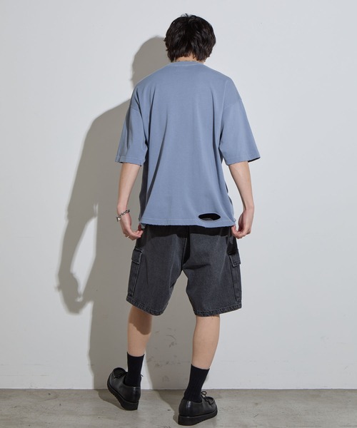 SLICK(スリック)の「【SLICK/スリック】Pigment Dye Damage Printed T-Shirt (WHAT GOSE) / ピグメントダイダメージプリントTシャ (WHAT GOSE)/オーバーサイズ シルエット / ピグメント加工/ ビンテージ(Tシャツ/カットソー・メンズ・グレイッシュベージュ/ブルーグレー/ブラック・1/2/3)」の5枚目の写真