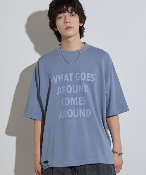 SLICK(スリック)の「【SLICK/スリック】Pigment Dye Damage Printed T-Shirt (WHAT GOSE) / ピグメントダイダメージプリントTシャ (WHAT GOSE)/オーバーサイズ シルエット / ピグメント加工/ ビンテージ(Tシャツ/カットソー・メンズ・グレイッシュベージュ/ブルーグレー/ブラック・1/2/3)」の11枚目の写真