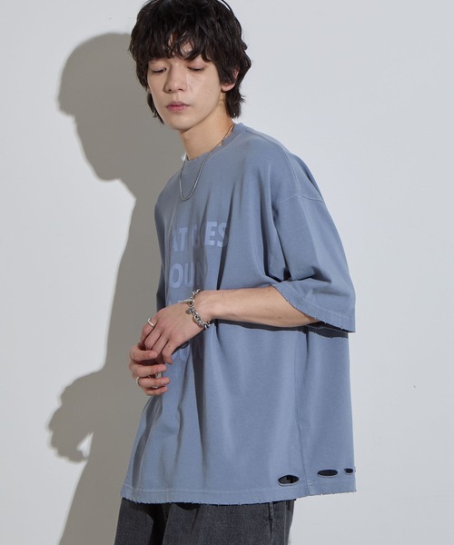 SLICK(スリック)の「【SLICK/スリック】Pigment Dye Damage Printed T-Shirt (WHAT GOSE) / ピグメントダイダメージプリントTシャ (WHAT GOSE)/オーバーサイズ シルエット / ピグメント加工/ ビンテージ(Tシャツ/カットソー・メンズ・グレイッシュベージュ/ブルーグレー/ブラック・1/2/3)」の10枚目の写真