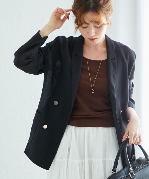 le.coeur blanc（ルクールブラン）の「コットンストレッチテレコタンク（タンクトップ・レディース・ピンク/ダークブラウン/ダークグレー/オフホワイト/グレイッシュベージュ・38）」の7枚目の写真