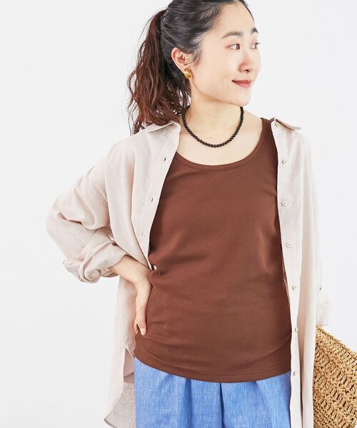 le.coeur blanc（ルクールブラン）の「コットンストレッチテレコタンク（タンクトップ・レディース・ピンク/ダークブラウン/ダークグレー/オフホワイト/グレイッシュベージュ・38）」の9枚目の写真