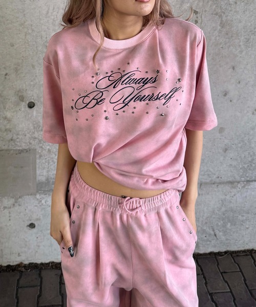 sedacle(セダクル)の「ダート加工スタッズTシャツ(Tシャツ/カットソー・レディース・ブラック/ピンク/ネイビー/ベージュ・LARGE/MEDIUM/SMALL)」の4枚目の写真