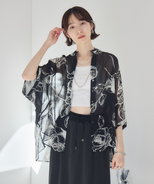 TRANOI シフォン楊柳フラワードルマンブラウス（シャツ/ブラウス