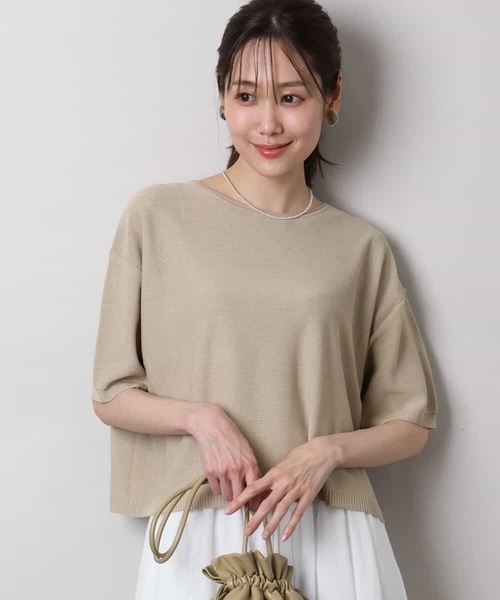 MK MICHEL KLEIN（エムケーミッシェルクラン）の「五分袖サマーニット（ニット/セーター・レディース・ブルー/ホワイト/コーラルピンク/ベージュ/ネイビー・38）」の3枚目の写真