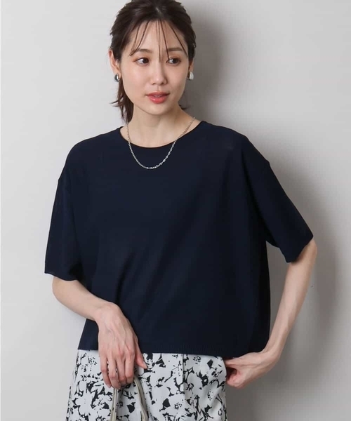 MK MICHEL KLEIN（エムケーミッシェルクラン）の「五分袖サマーニット（ニット/セーター・レディース・ブルー/ホワイト/コーラルピンク/ベージュ/ネイビー・38）」の4枚目の写真