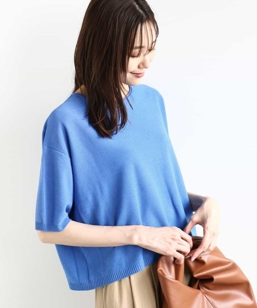 MK MICHEL KLEIN（エムケーミッシェルクラン）の「五分袖サマーニット（ニット/セーター・レディース・ブルー/ホワイト/コーラルピンク/ベージュ/ネイビー・38）」の5枚目の写真