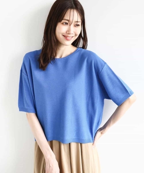 ☆新品【ミッシェルクラン】ネイビー半袖ニット/M/サマーセーター/レディース/夏 MK MICHEL KLEIN（MK ミッシェルクラン）のニット・セーター