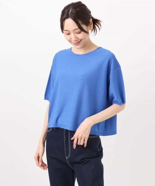 MK MICHEL KLEIN（エムケーミッシェルクラン）の「五分袖サマーニット（ニット/セーター・レディース・ブルー/ホワイト/コーラルピンク/ベージュ/ネイビー・38）」の6枚目の写真