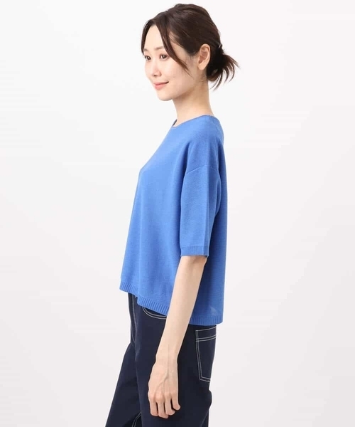 ☆新品【ミッシェルクラン】ネイビー半袖ニット/M/サマーセーター/レディース/夏 セール】五分袖サマーニット（ニット/セーター）｜MK MICHEL