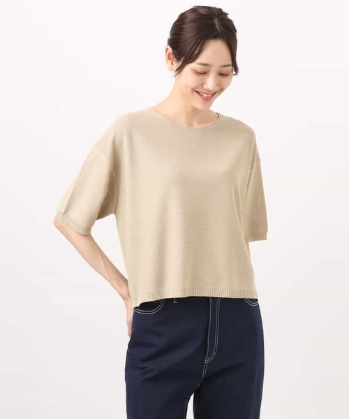 MK MICHEL KLEIN（エムケーミッシェルクラン）の「五分袖サマーニット（ニット/セーター・レディース・ブルー/ホワイト/コーラルピンク/ベージュ/ネイビー・38）」の14枚目の写真