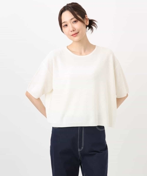 MK MICHEL KLEIN（エムケーミッシェルクラン）の「五分袖サマーニット（ニット/セーター・レディース・ブルー/ホワイト/コーラルピンク/ベージュ/ネイビー・38）」の16枚目の写真