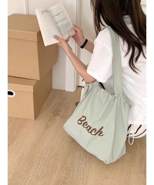 韓国ファッション》Beach Color Drawstring Bag（ショルダー
