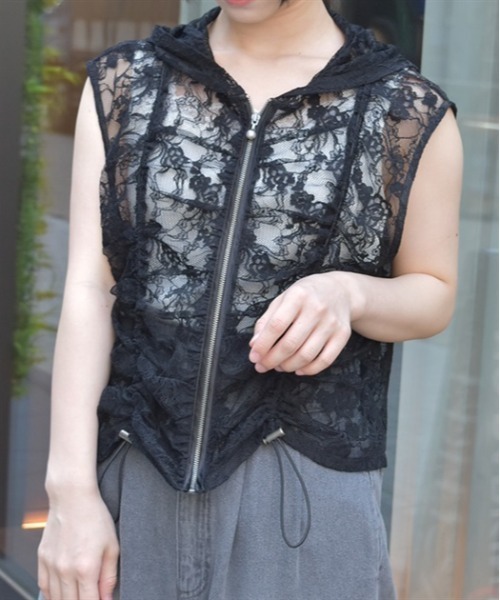 axes femme(アクシーズファム)の「フード付ドロストレースベスト(ベスト・レディース・グレー/ブラック・FREE)」の6枚目の写真