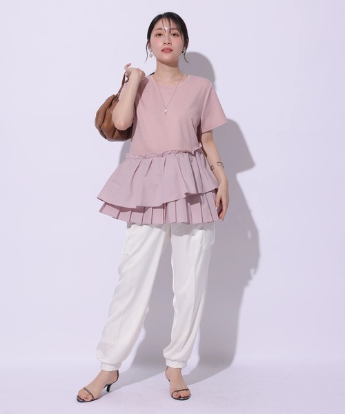 アプワイザーリッシェ プリーツレイアードカットソー くすみピンク新品 アプワイザーリッシェ プリーツレイアードカットソー くすみピンク新品