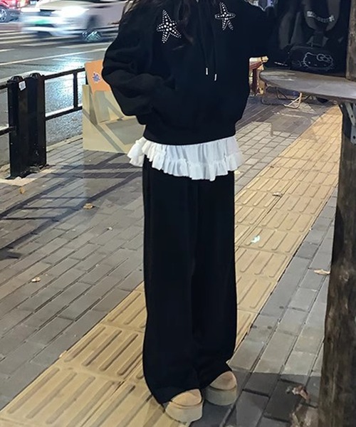 HALEY PESCA(ヘーリーペスカ)の「HALEY PESCA /裾フリル 長袖レイヤードチュニック(Tシャツ/カットソー・レディース・ホワイト/ブラック・LARGE/MEDIUM/SMALL)」の8枚目の写真