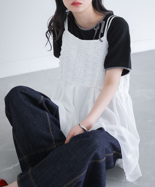 somari imagination(ソマリ イマジネーション)の「シアーフリルキャミソールビスチェ(キャミソール・レディース・ブラック/オフホワイト・2/1)」の13枚目の写真