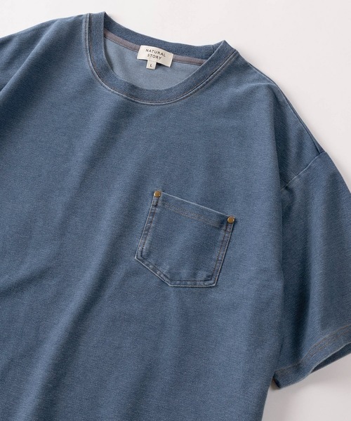 make a ray!(メイク ア レイ!)の「【71】カットデニム ポケット付き Tシャツ/オーバーサイズ(Tシャツ/カットソー・メンズ・ブルー/ブラック・XL/L/M)」の2枚目の写真