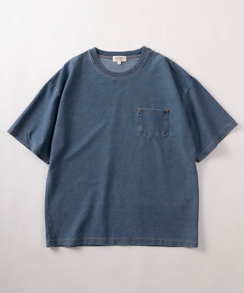 make a ray!(メイク ア レイ!)の「【71】カットデニム ポケット付き Tシャツ/オーバーサイズ(Tシャツ/カットソー・メンズ・ブルー/ブラック・XL/L/M)」の3枚目の写真