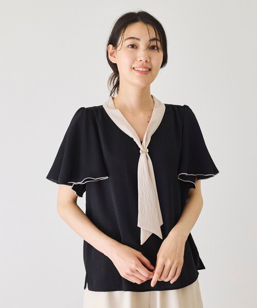 Jayro(ジャイロ)の「配色ボウタイブラウス(シャツ/ブラウス・レディース・ブラック/ブルー系その他4/ホワイト系その他・M)」の4枚目の写真