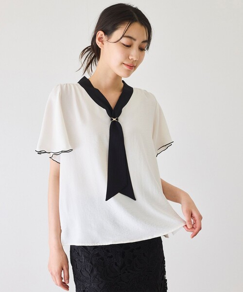Jayro(ジャイロ)の「配色ボウタイブラウス(シャツ/ブラウス・レディース・ブラック/ブルー系その他4/ホワイト系その他・M)」の11枚目の写真