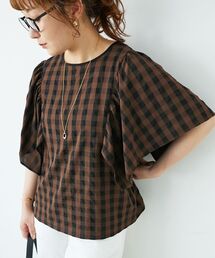 le.coeur blanc | ギンガムギャザーフレアスリーブブラウス(シャツ/ブラウス)