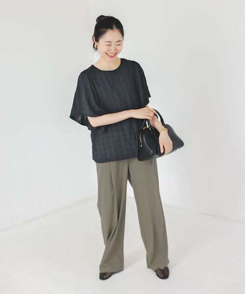 le.coeur blanc(ルクールブラン)の「《手洗い可能》ギンガムギャザーフレアスリーブブラウス(シャツ/ブラウス・レディース・ブラウン系その他2/ブラック系その他・38)」の7枚目の写真