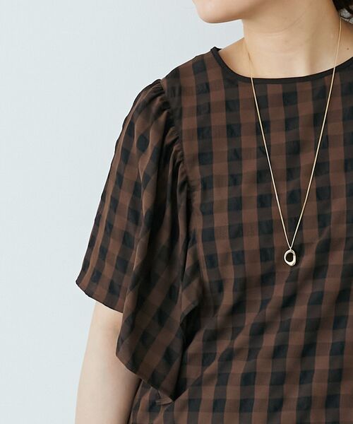 le.coeur blanc(ルクールブラン)の「《手洗い可能》ギンガムギャザーフレアスリーブブラウス(シャツ/ブラウス・レディース・ブラウン系その他2/ブラック系その他・38)」の18枚目の写真