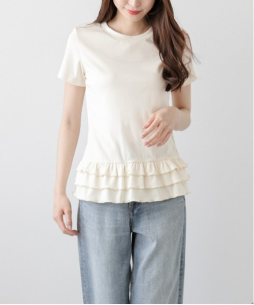 AMELY(エミリー)の「フリルヘムTシャツ(Tシャツ/カットソー・レディース・杢グレー/ブラック/ホワイト・フリー)」の5枚目の写真