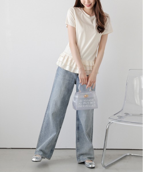 AMELY(エミリー)の「フリルヘムTシャツ(Tシャツ/カットソー・レディース・杢グレー/ブラック/ホワイト・フリー)」の8枚目の写真