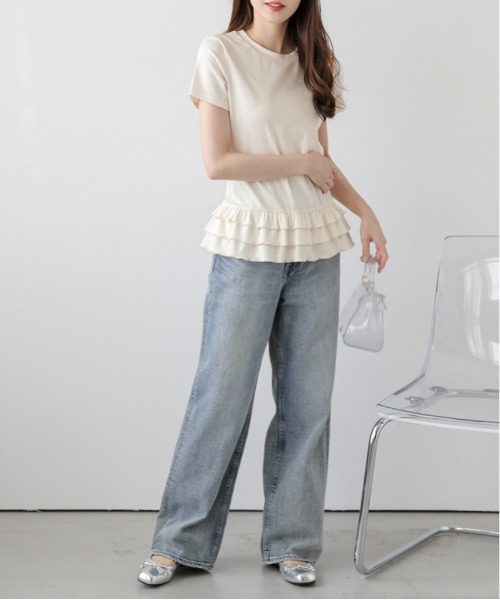 AMELY(エミリー)の「フリルヘムTシャツ(Tシャツ/カットソー・レディース・杢グレー/ブラック/ホワイト・フリー)」の6枚目の写真