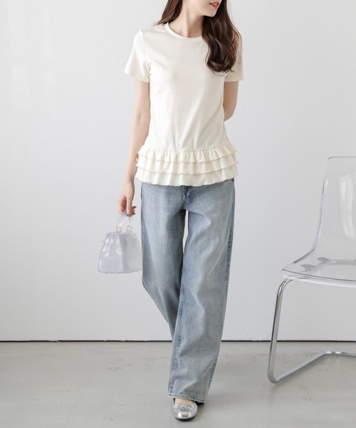 AMELY(エミリー)の「フリルヘムTシャツ(Tシャツ/カットソー・レディース・杢グレー/ブラック/ホワイト・フリー)」の7枚目の写真