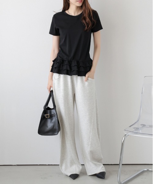 AMELY(エミリー)の「フリルヘムTシャツ(Tシャツ/カットソー・レディース・杢グレー/ブラック/ホワイト・フリー)」の9枚目の写真