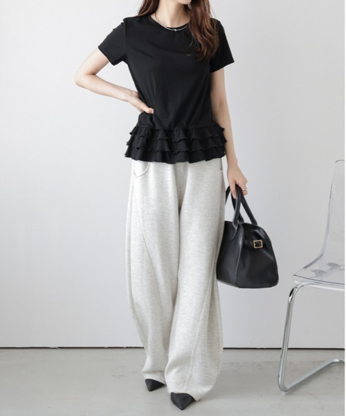 AMELY(エミリー)の「フリルヘムTシャツ(Tシャツ/カットソー・レディース・杢グレー/ブラック/ホワイト・フリー)」の10枚目の写真