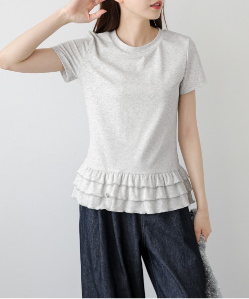 AMELY(エミリー)の「フリルヘムTシャツ(Tシャツ/カットソー・レディース・杢グレー/ブラック/ホワイト・フリー)」の12枚目の写真