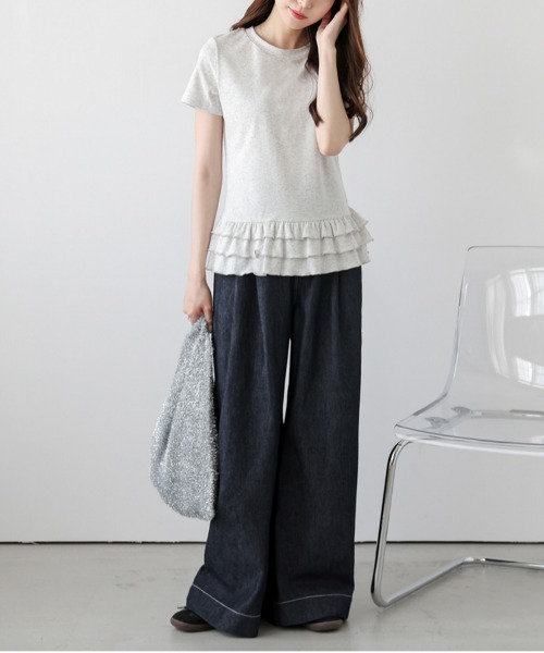 AMELY(エミリー)の「フリルヘムTシャツ(Tシャツ/カットソー・レディース・杢グレー/ブラック/ホワイト・フリー)」の14枚目の写真