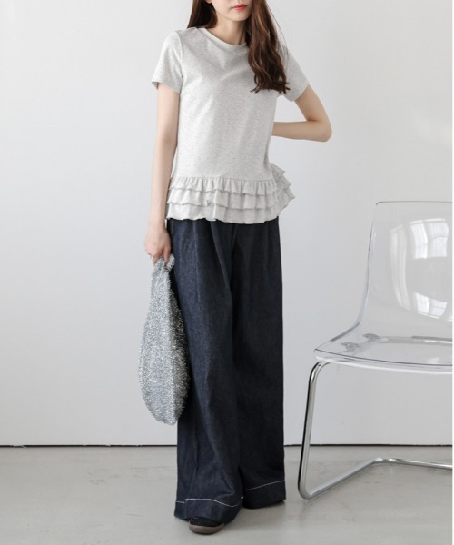 AMELY(エミリー)の「フリルヘムTシャツ(Tシャツ/カットソー・レディース・杢グレー/ブラック/ホワイト・フリー)」の16枚目の写真