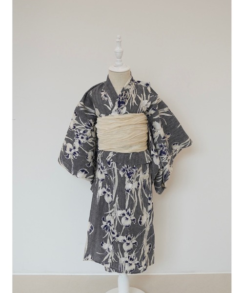 utatane×Acka.］kids 浴衣3set 鮫小紋と菖蒲 navy・ivory（浴衣