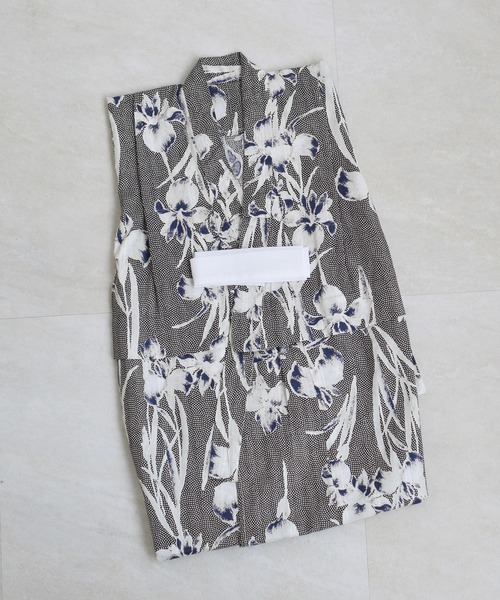 utatane×Acka.］kids 浴衣3set 鮫小紋と菖蒲 navy・ivory（浴衣