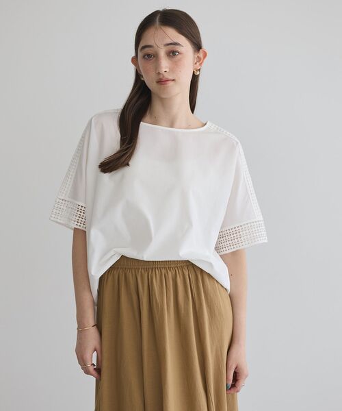 YECCA VECCA（イェッカヴェッカ）の「レースMIXドルマンブラウス（シャツ/ブラウス・レディース・オフホワイト/ブルー/チャコールグレー・FREE）」の22枚目の写真