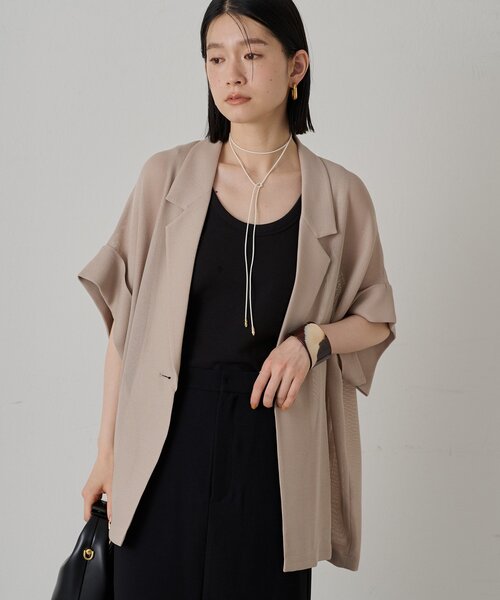 LOUNGEDRESS メッシュハーフスリーブジャケット ベージュ セール】メッシュハーフスリーブジャケット（ベスト