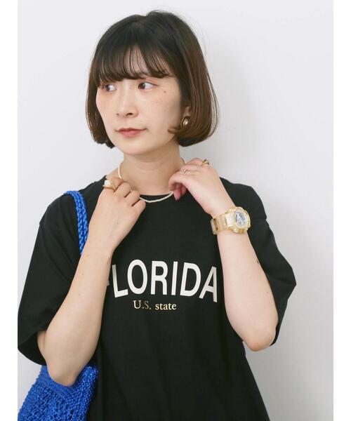 Samansa Mos2 blue（サマンサモスモスブルー）の「ロゴプリントTシャツ（Tシャツ/カットソー・レディース・ブルー/ブラック/ブラウン/オレンジ/オフホワイト・F）」の3枚目の写真